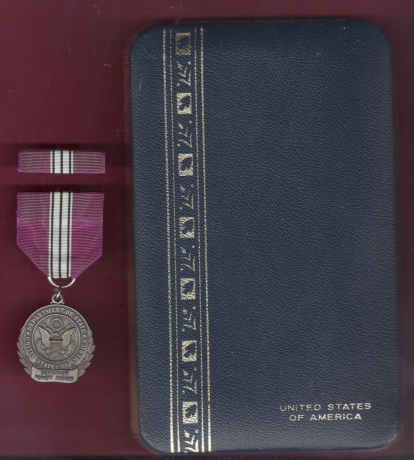 State Department Superior Honor Award medal with ribbon bar in case